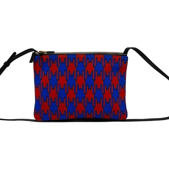 CELINE Trio Houndstooth Print Leather and Cotton Shoulder Bag/Pochette/Sacoch... - Picture 1 of 9